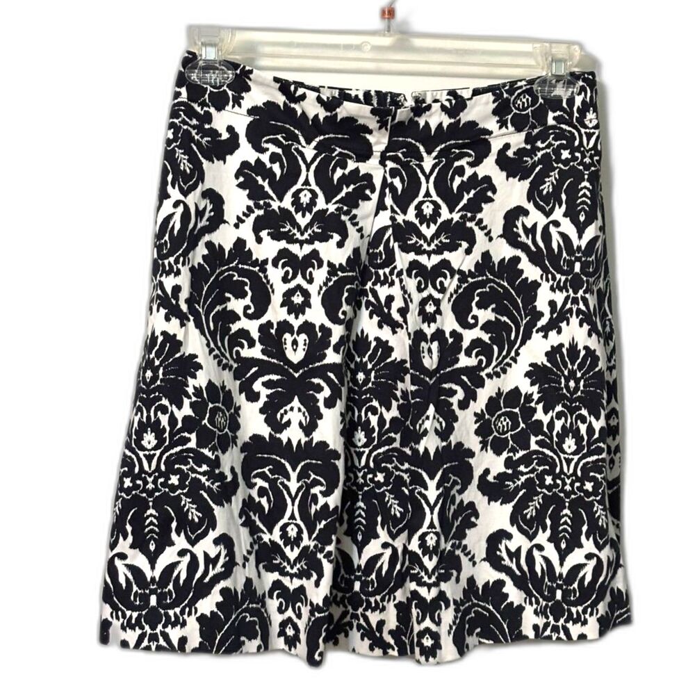 Ann Taylor LOFT Damask A-Line Skirt Black White Cotton Sz 8